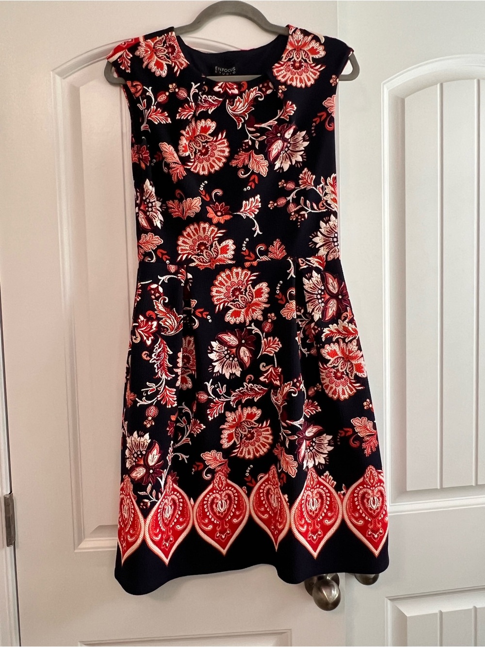 Enfocus Studio Floral Border Trim Summer Casual A-Line Dress Women's Size 8